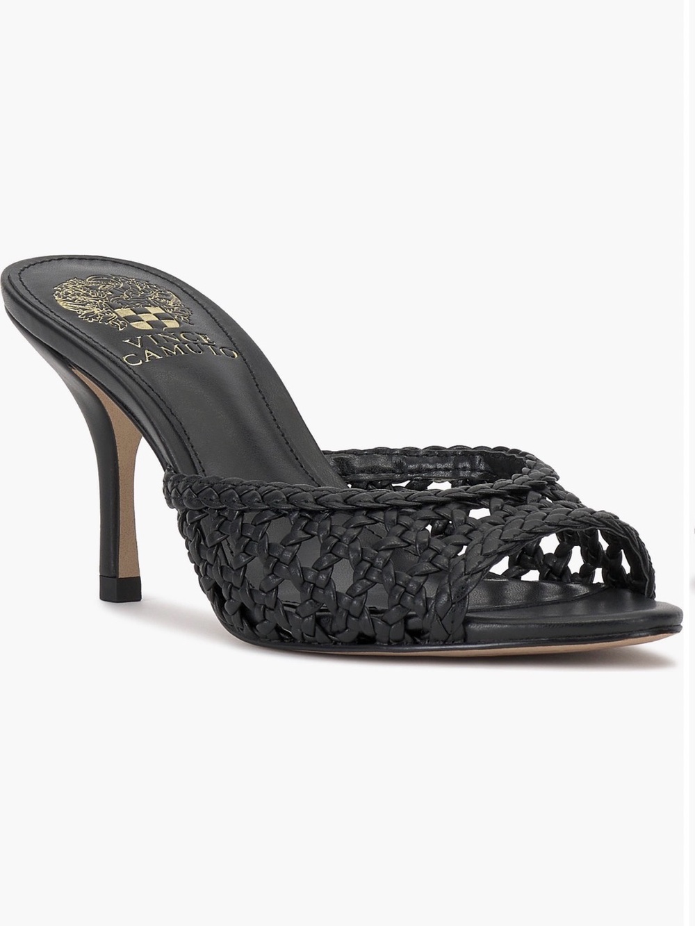 Vince Camuto Black Braided Leather High Heel Mule